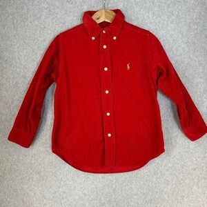 Kids Ralph Lauren Red‎ Corduroy Button Down Shirt Long Sleeve Polo Pony Size 4